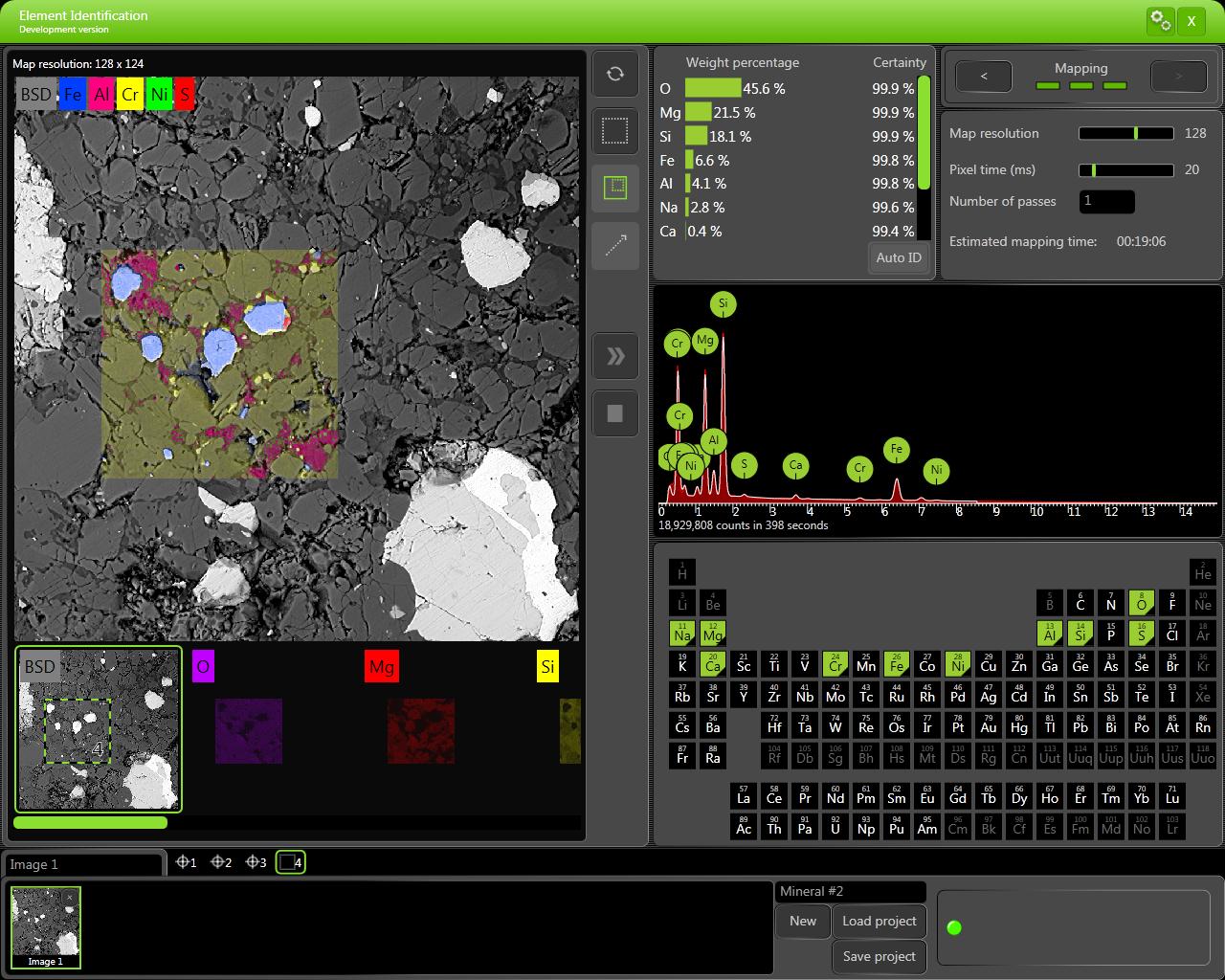 Example of EDS mapping of an area